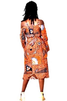 African Print Off the Shoulder Cutout Midi Dress