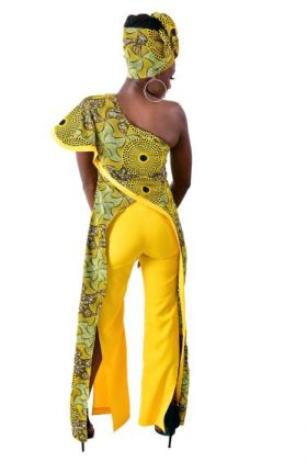 African Print Wrap Around Top With Side Slit Pant