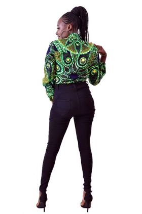African Print Long Sleeve Top With a Neck Tie