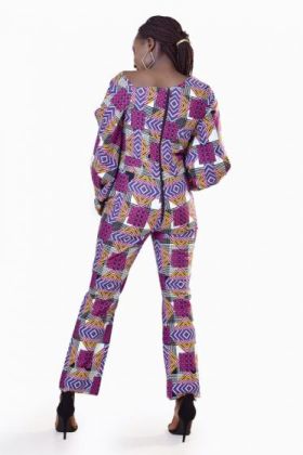 African Print Long Sleeve Jumpsuit With Sleeve Cutouts