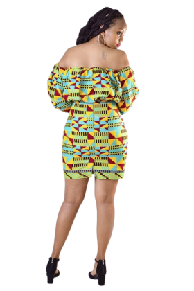 African Print Set Long Sleeve Mini Dress