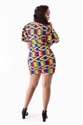 African Print Mini Party Dress with Capped Sleeves
