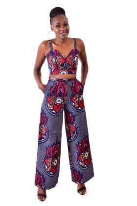 African Print Set Cami Crop Top And High Waisted Wide Leg Palazzo Pants