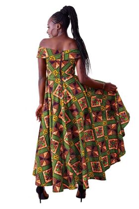 African Print High-Low Off the Shoulder Maxi Dress