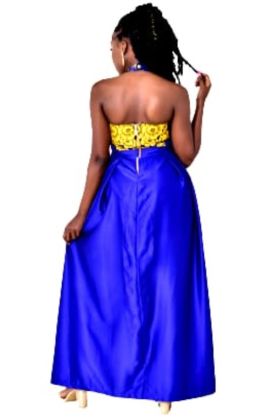 Silk Floor Length Halter Top Gown With Golden Flower Applique