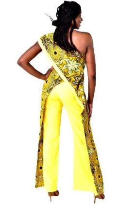 African Print Wrap Jump-suit With Side Slits