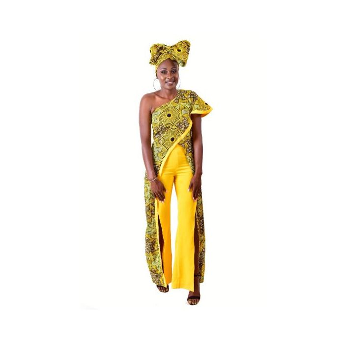 African Print Wrap Around Top With Side Slit Pant