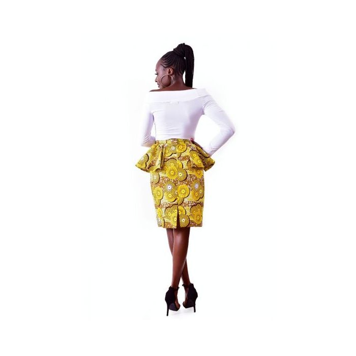 African Print Peplum Above The Knee Pencil Skirt
