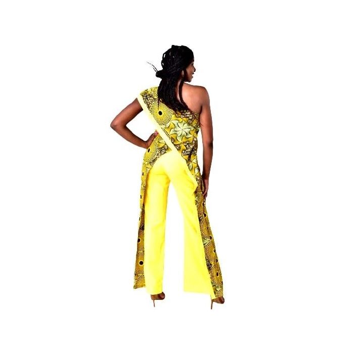 African Print Wrap Jump-suit With Side Slits